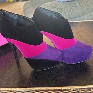 Purple, Pink & Black Heel Booties